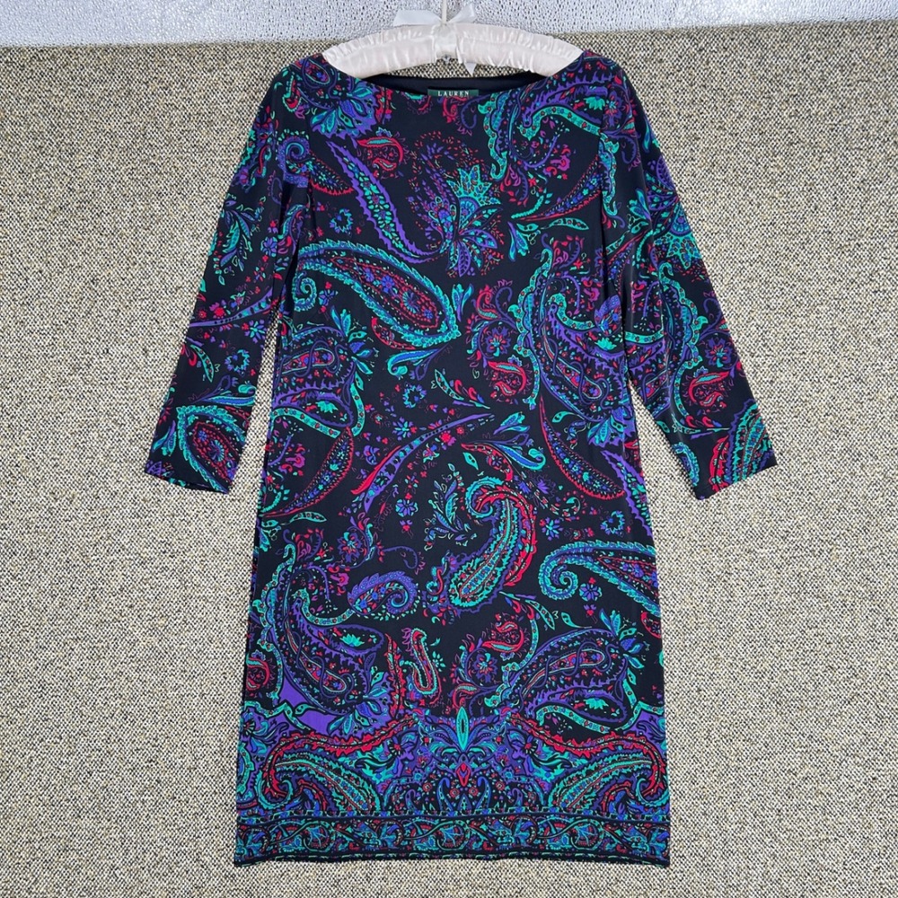 Lauren Ralph Lauren Paisley Sheath Dress Polyester Stretch Size 4 B210